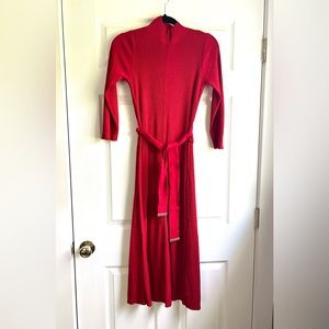 Calvin Klein red knit, long sleeve belted sweater maxi dress.  Size S